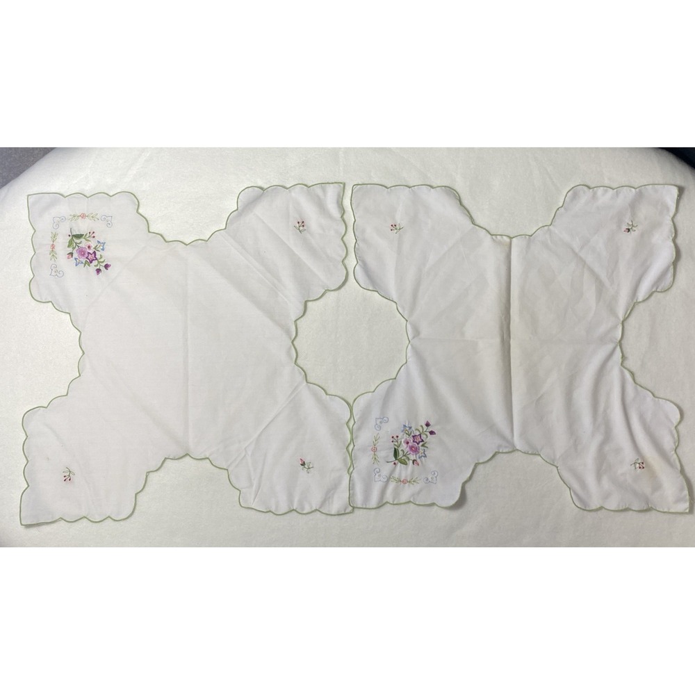 Vintage Bread Basket Liner White Linen‎  Embroidered Flowers X-shaped Doily Lot